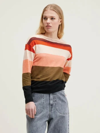 New Bellerose Senia Relaxed Linnen T-shirt Black Beauty / Light Rose / Military