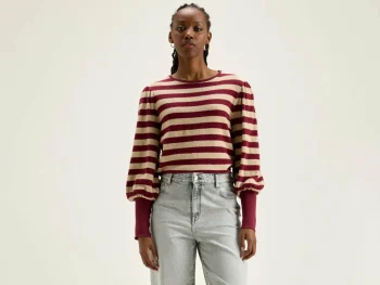 Outlet Bellerose Vidoum Pofmouwen T-shirt Antique White / Grenat