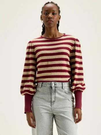 Outlet Bellerose Vidoum Pofmouwen T-shirt Antique White / Grenat